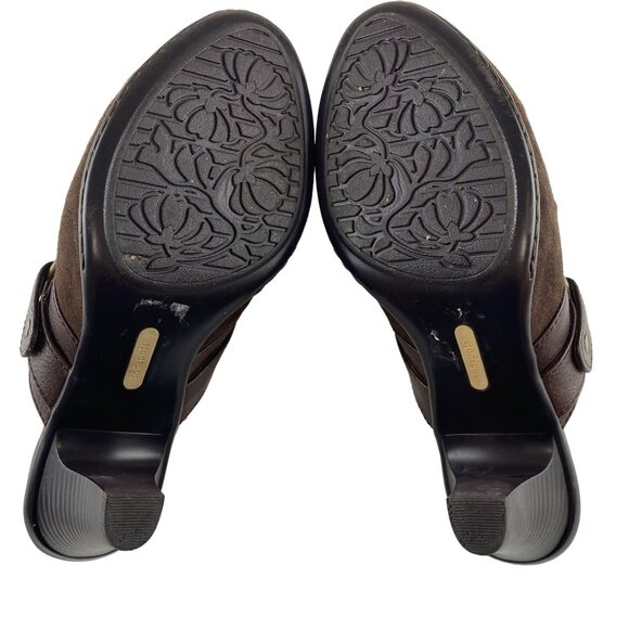 Softspots Womens 6M Brown Suede Leather Mules W Ruched Detailing & Buckle - Picture 8 of 13